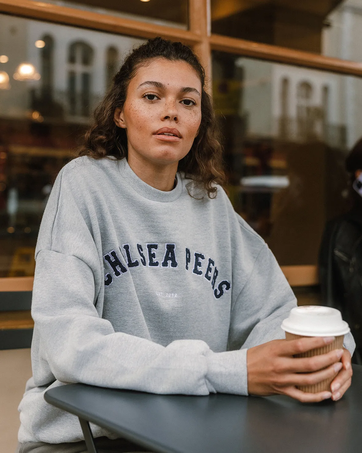 Organic Cotton Embroidered Letterman Logo Sweatshirt - Grey