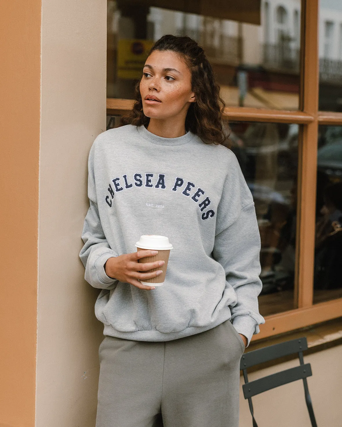 Organic Cotton Embroidered Letterman Logo Sweatshirt - Grey