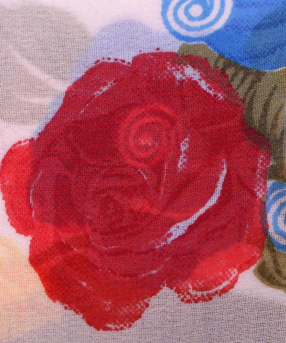 White Blue Floral Print Georgette Fabric